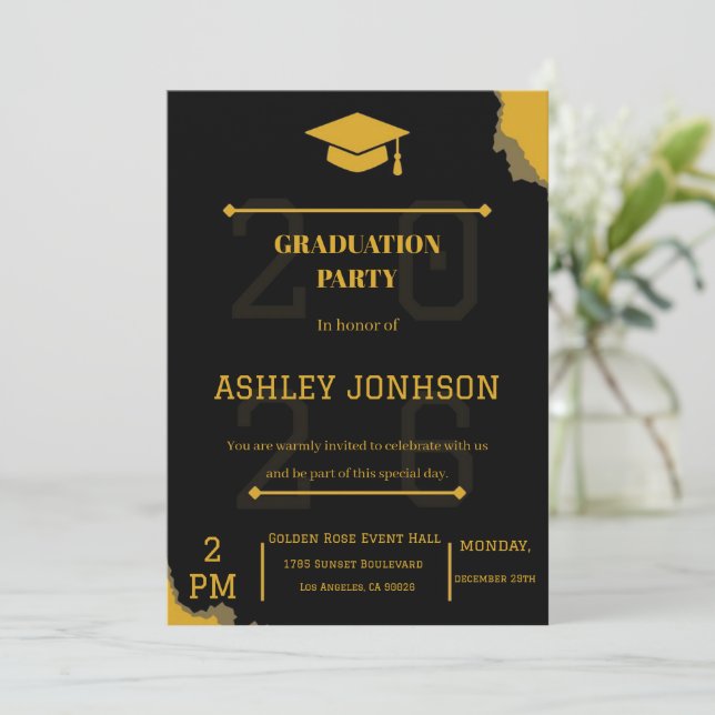 Black Gold Graduation Party Invitation 2026   (Standing Front)