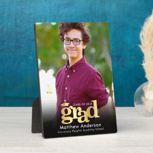 Black Gold Graduation Photo Bold Typography Modern Plaque