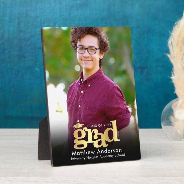 Black Gold Graduation Photo Bold Typography Modern Plaque (Creator Uploaded)