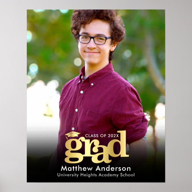 Black Gold Graduation Photo Bold Typography Modern Poster (Front)
