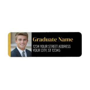 Black Gold Graduation Photo Return Address Label