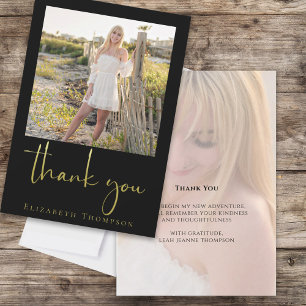 Black Gold Graduation Photo Thank You Custom Card