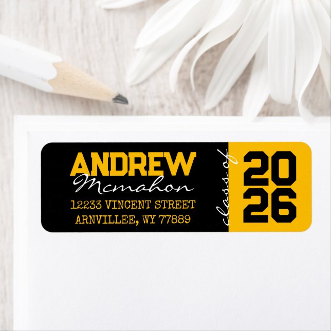 Black & Gold Graduation Return Address Labels (Insitu)