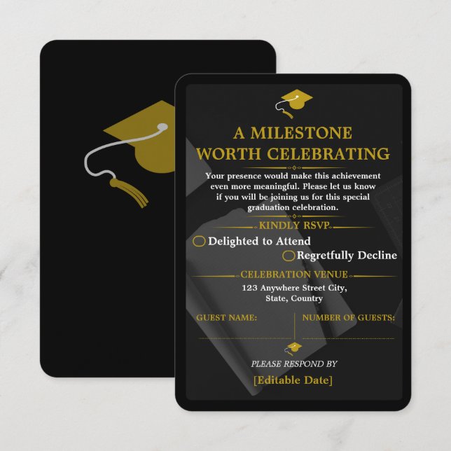 Black Gold Graduation RSVP Response Card (Front/Back)
