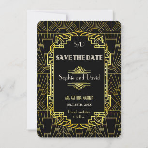 Black & Gold Great Gatsby Art Deco Save The Date Invitation