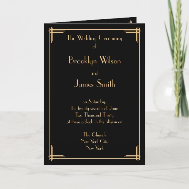 Black Gold Great Gatsby Art Deco Wedding Programs (Front)