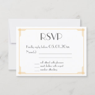 Black Gold Great Gatsby Art Deco Wedding RSVP Card