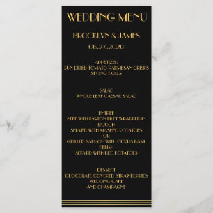 Black Gold Great Gatsby Wedding Menu Cards