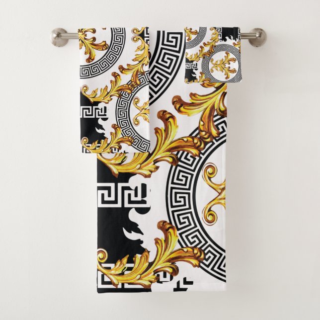 Black Gold Greek decoration  Bath Towel Set (Insitu)