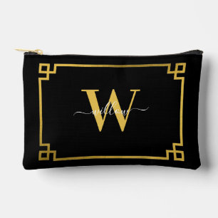 Black & Gold Greek Key Monogrammed Accessory Pouch