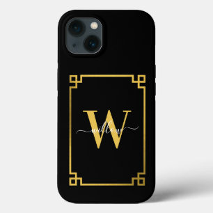 Black & Gold Greek Key Monogrammed   iPhone 13 Case