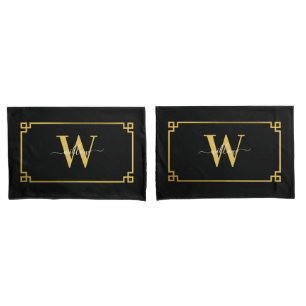 Black & Gold Greek Key Monogrammed  Pillowcase