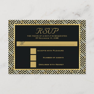 Black, gold Greek key wedding RSVP reply