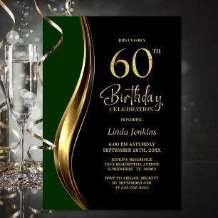 Black Gold Green 60th Birthday Party Invitation