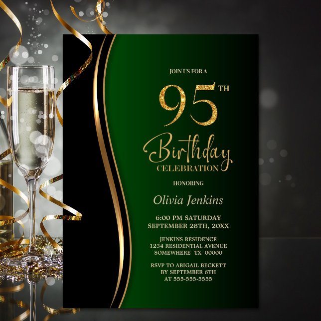 Black Gold Green 95th Birthday Party Invitation (Creator Uploaded)