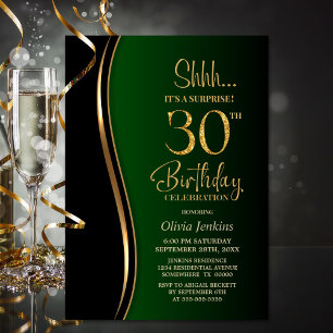 Black Gold Green Surprise 30th Birthday Invitation
