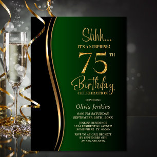 Black Gold Green Surprise 75th Birthday Invitation