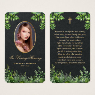 Black Gold Greenery Photo Memorial Prayer Cards