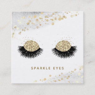*~* Black Gold Grey Eyes Lashes Glam Luxe Square Business Card