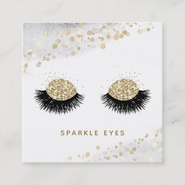*~* Black Gold Grey Eyes Lashes Glam Luxe Square Business Card (Front)