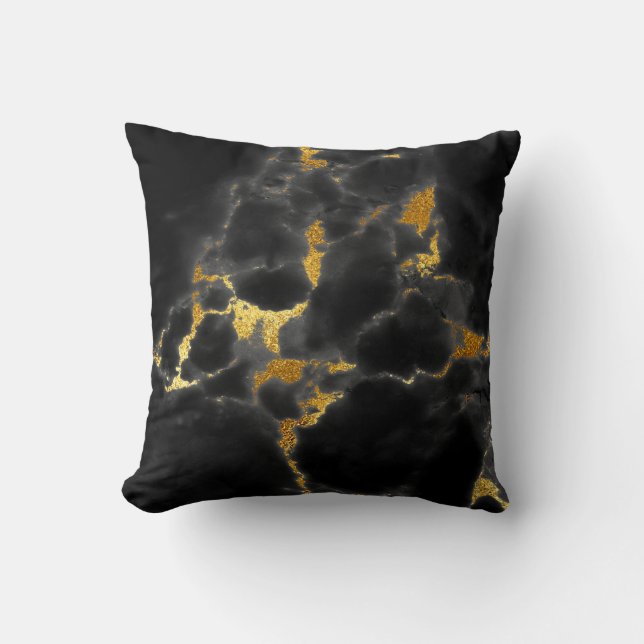 Black Gold Grey Marble Stone Glam Cushion (Front)