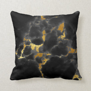 Black Gold Grey Marble Stone Glam Cushion