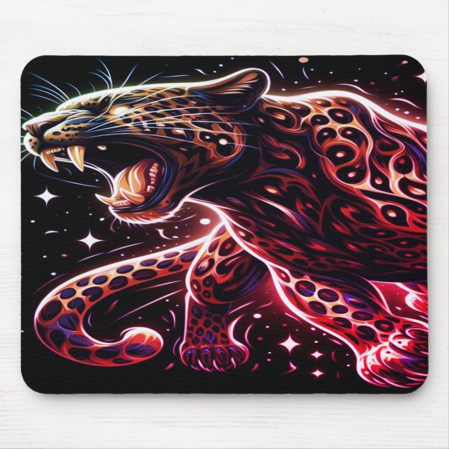 Black + Gold Growling Big Cat on Laptop Mousepad (Front)