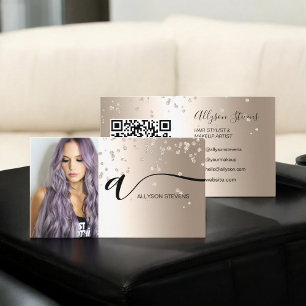 Black gold hair makeup photo initial qr code business card