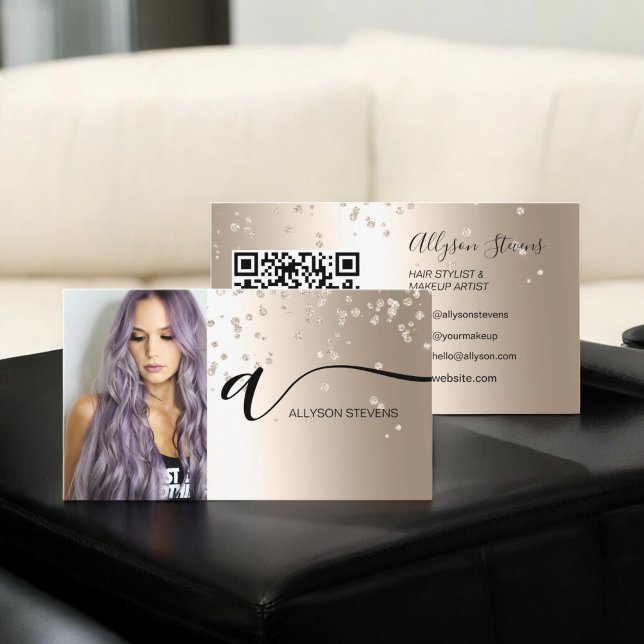 Black gold hair makeup photo initial qr code business card (Black gold hair makeup photo initial qr code business card)