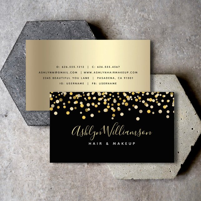 Black gold hair salon makeup artist luxury modern business card (Creator Uploaded)