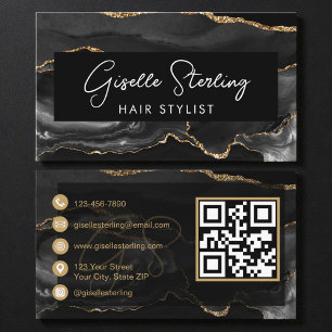 Black Gold Hair Stylist QR Code  Business Card