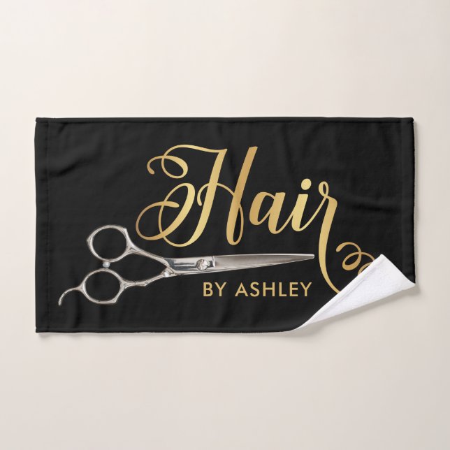 Black & Gold  Hairstylist Salon Name Hand Towel (Hand Towel)