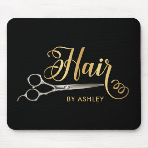 Black & Gold Hairstylist Salon Name Mouse Pad