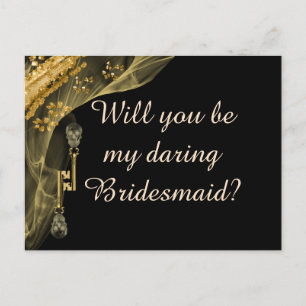 Black & Gold Halloween Skull Keys for Bridesmaid Postcard