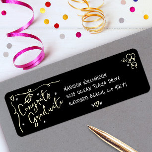 Black Gold Hand Drawn Doodle Graduation Address Return Address Label