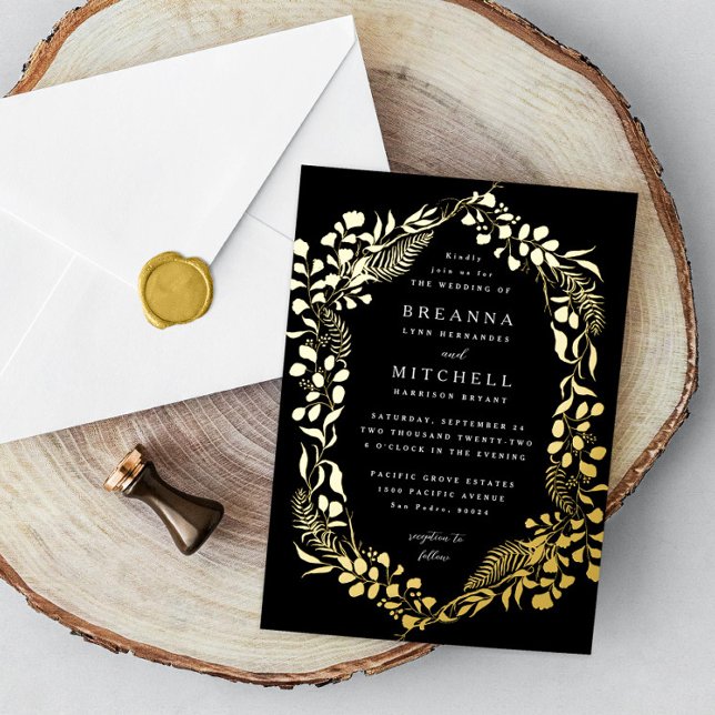 Black Gold Hand-drawn Fern Eucalyptus Wedding (Creator Uploaded)