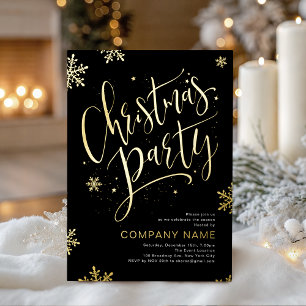 Black Gold handwritten calligraphy Christmas Party Foil Holiday Card