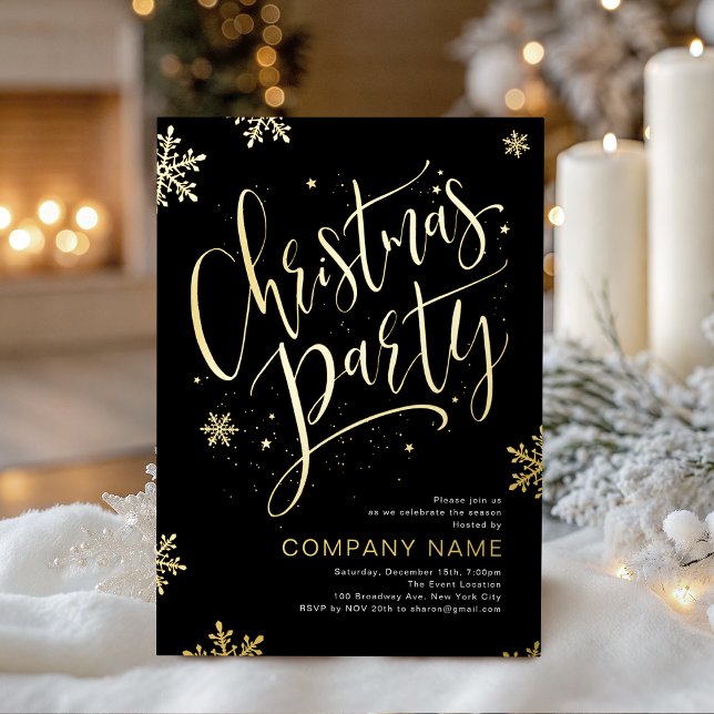 Black Gold handwritten calligraphy Christmas Party Foil Holiday Card (Black Gold handwritten calligraphy Christmas Party Foil Holiday Card)