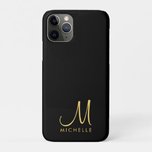 Black & Gold Handwritten Monogram Name Template iPhone 11 Pro Case