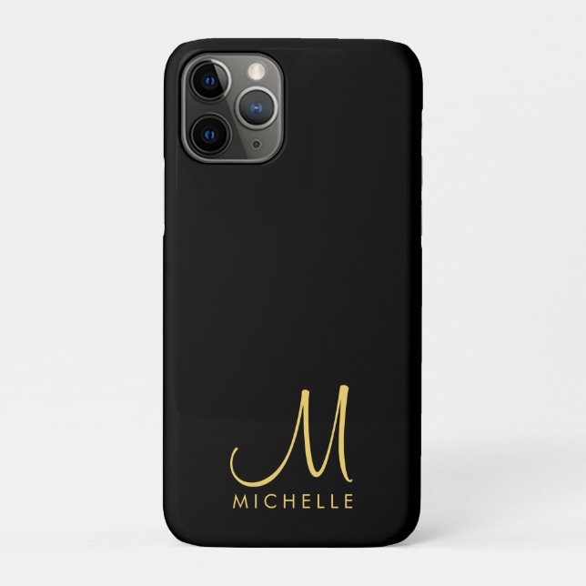 Black & Gold Handwritten Monogram Name Template Case-Mate iPhone Case (Back)