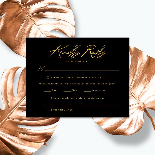 Black Gold Handwritten Script Elegant Wedding RSVP Card (Creator Uploaded)