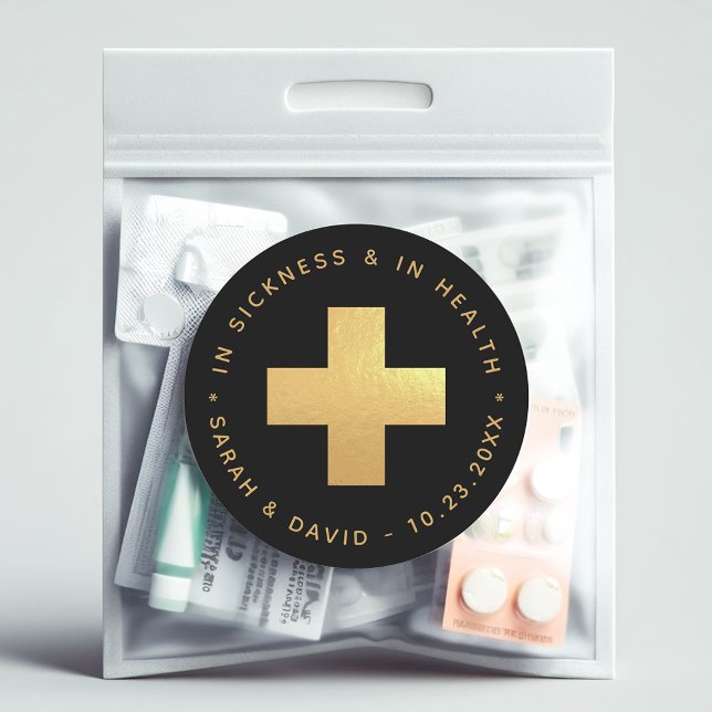 Black Gold Hangover Kit In Sickness and in Health Classic Round Sticker (Creator Uploaded)