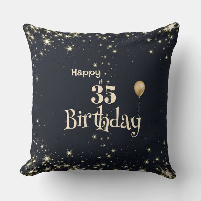 Black-gold happy 35th birthday Throw Pillow (Front)