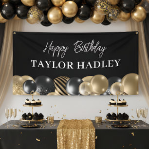 Black Gold Happy Birthday Banner