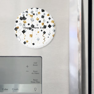 Black Gold Happy New Year Confetti Magnet