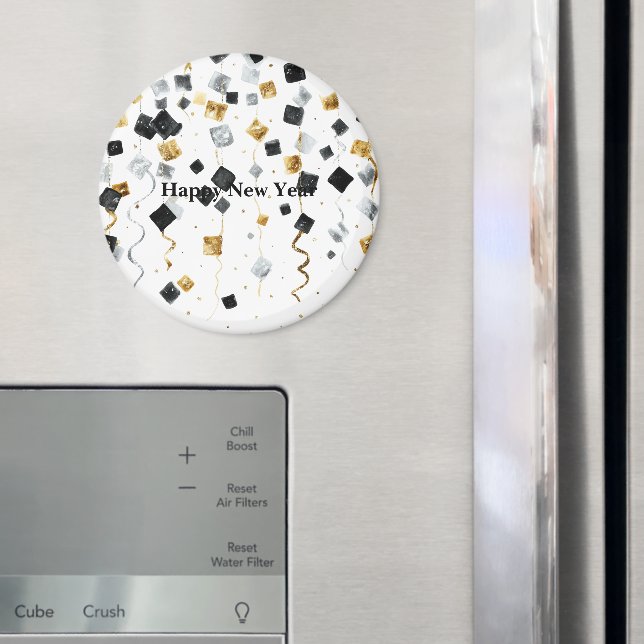 Black Gold Happy New Year Confetti Magnet (In Situ (Fridge))