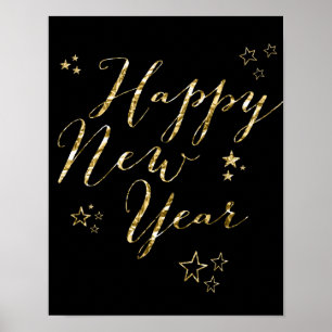 Black Gold Happy New Year Gold Sign Print 11x14