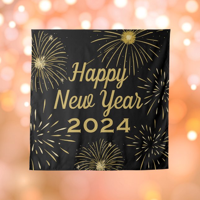 Black Gold Happy New Year Party 2025 Backdrop Tapestry (Creator Uploaded)
