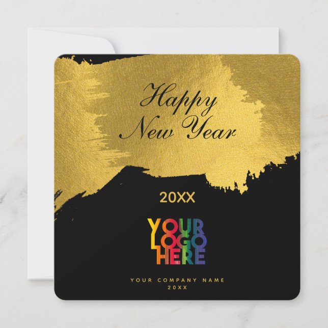 Black Gold Happy New Year Script Business Logo (Front)