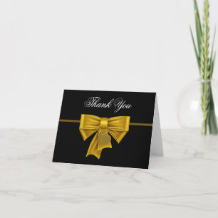 Black Gold Heart Bow Thank You Cards